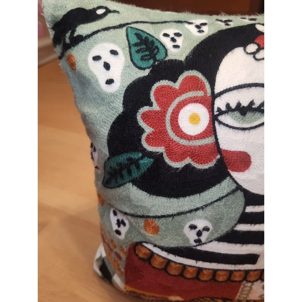 Pair Of Día de Muertos Embroidered Pillow Covers Frida Kahlo Pillows Set Of 2